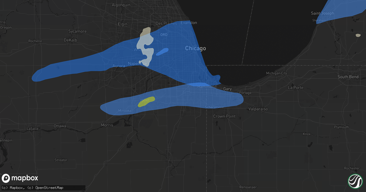 Hail map in Country Club Hills, IL on July 3, 2026