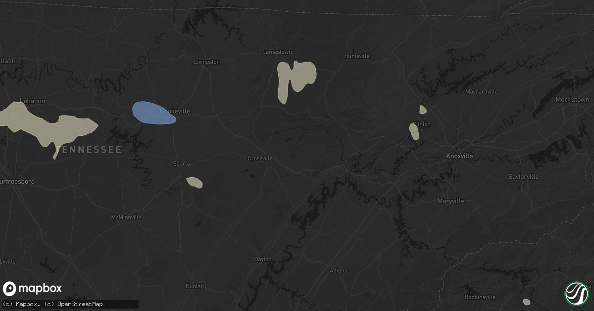 Hail map in Crab Orchard, TN on July 3, 2026