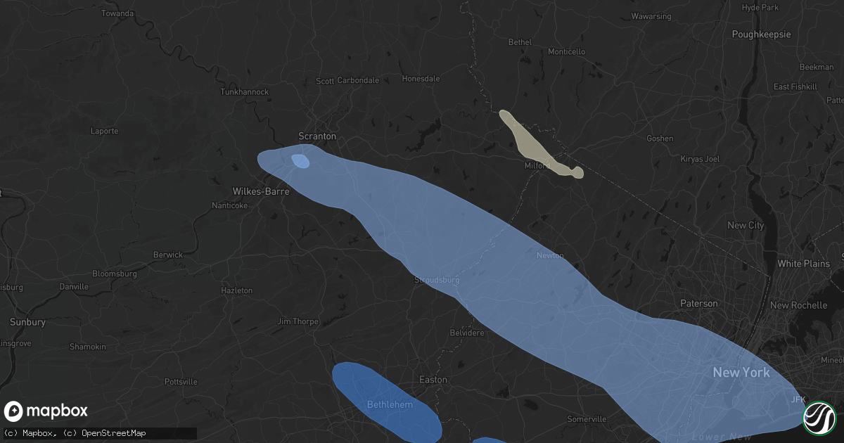 Hail map in Cresco, PA on July 3, 2026