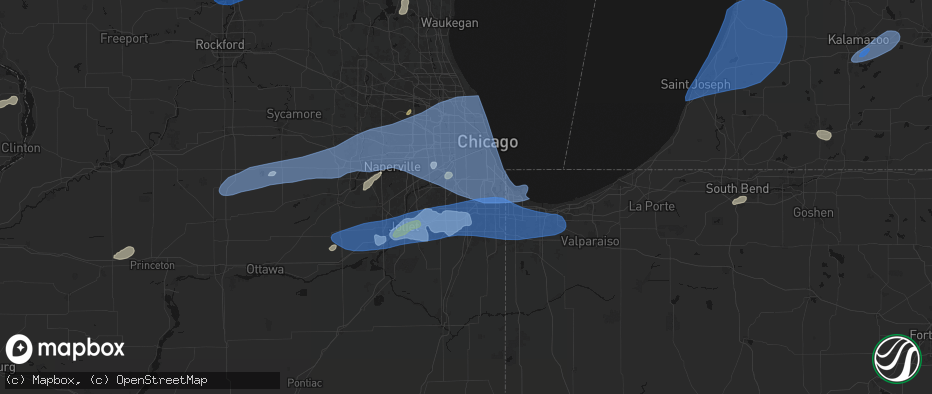 Hail map in Crestwood, IL on July 3, 2026