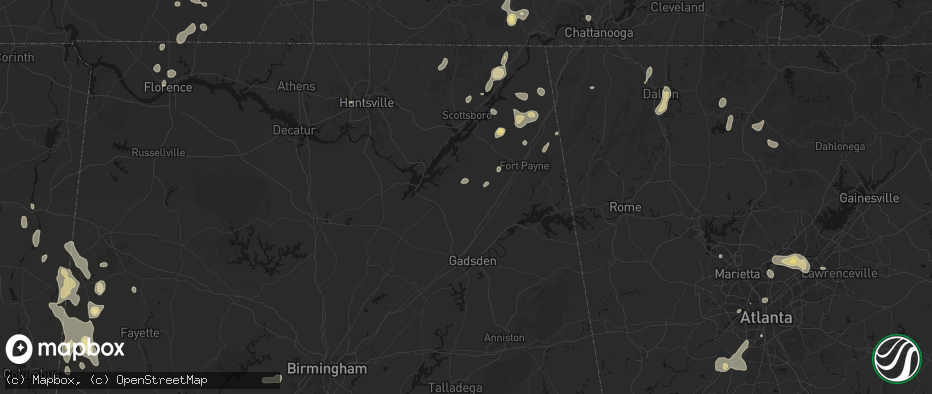 Hail map in Crossville, AL on July 3, 2026