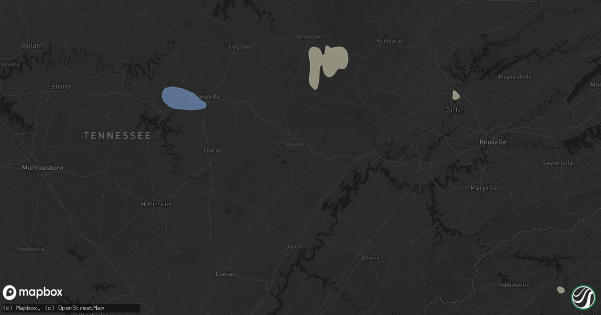 Hail map in Crossville, TN on July 3, 2026