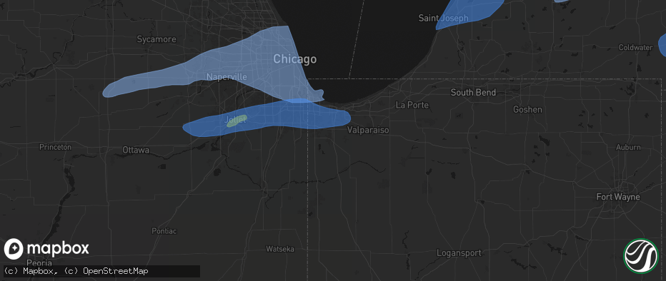 Hail map in Crown Point, IN on July 3, 2026