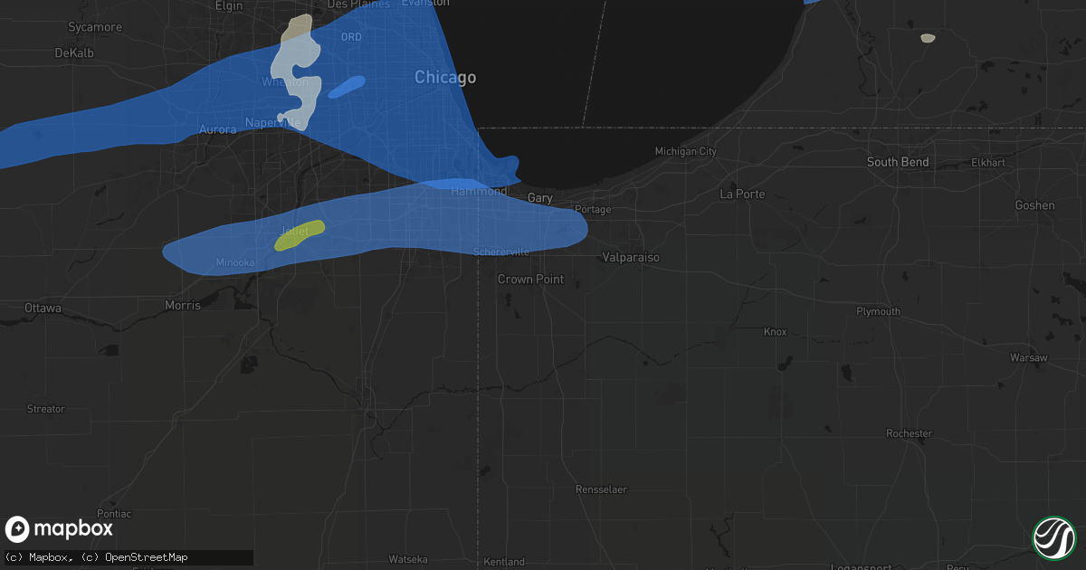 Hail map in Crown Point, IN on July 3, 2026
