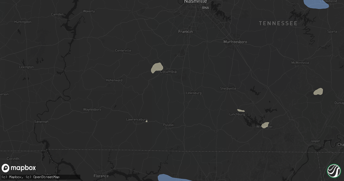 Hail map in Culleoka, TN on July 3, 2026