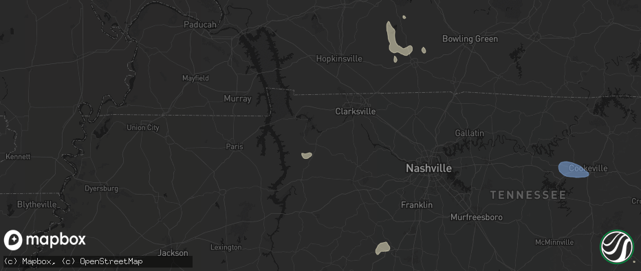 Hail map in Cumberland City, TN on July 3, 2026