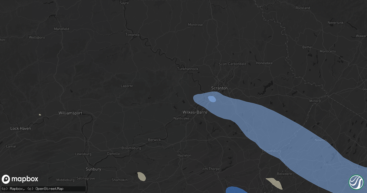 Hail map in Dallas, PA on July 3, 2026