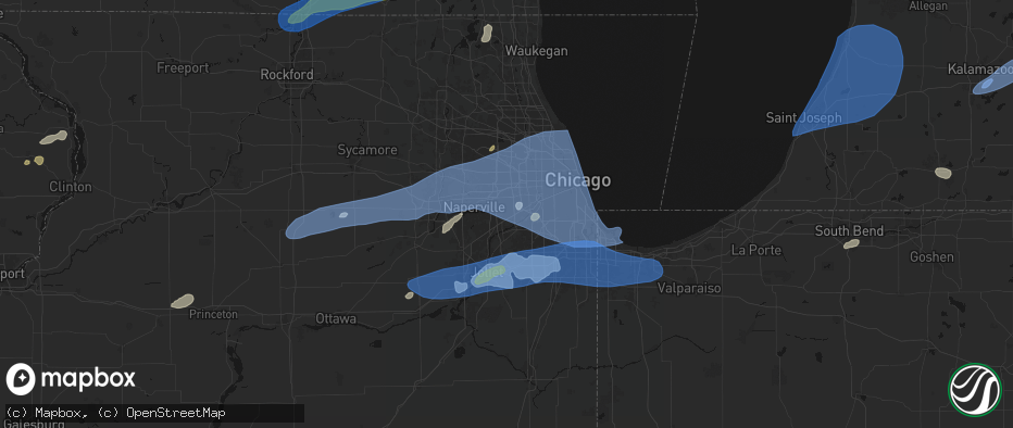 Hail map in Darien, IL on July 3, 2026