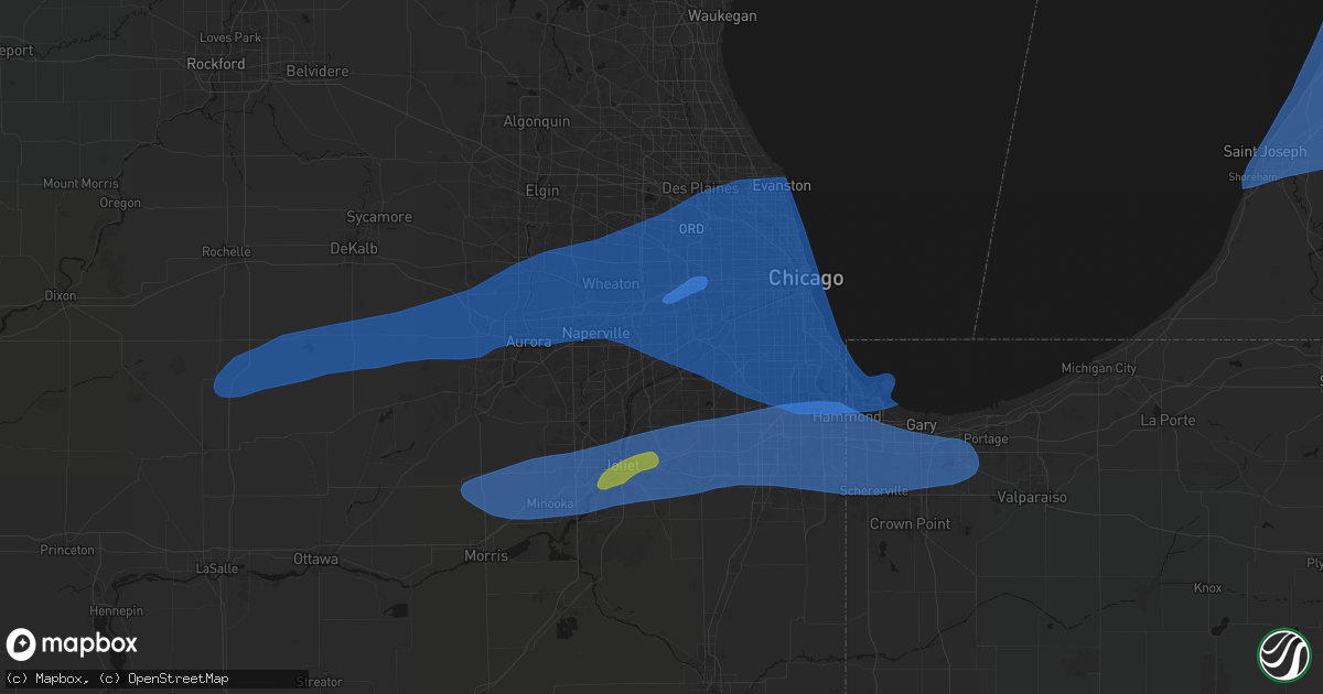 Hail map in Darien, IL on July 3, 2026