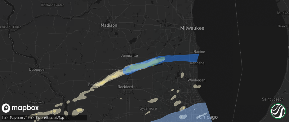 Hail map in Darien, WI on July 3, 2026