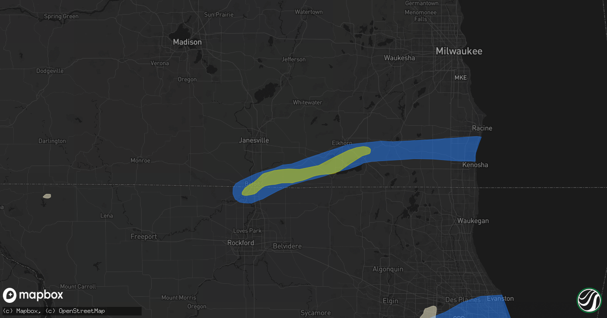 Hail map in Darien, WI on July 3, 2026