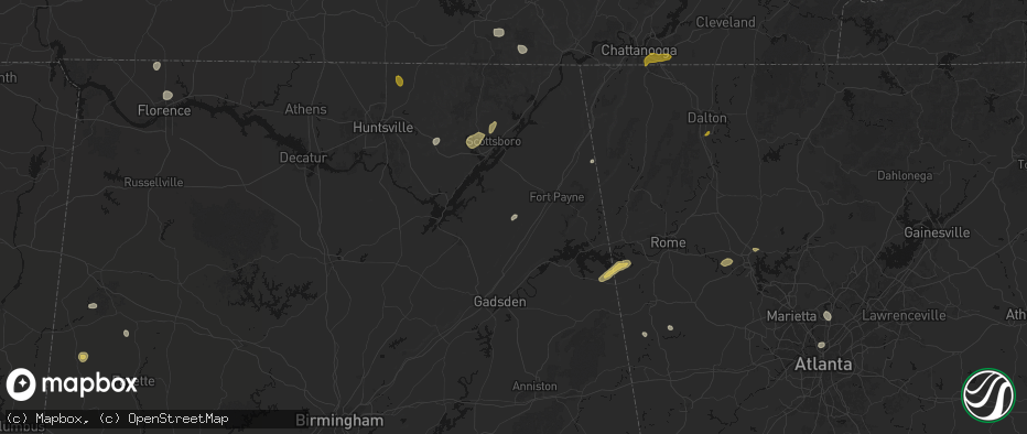 Hail map in Dawson, AL on July 3, 2026