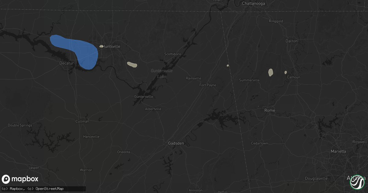 Hail map in Dawson, AL on July 3, 2026