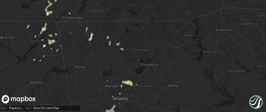 Hail map in Dawsonville, GA on July 3, 2026