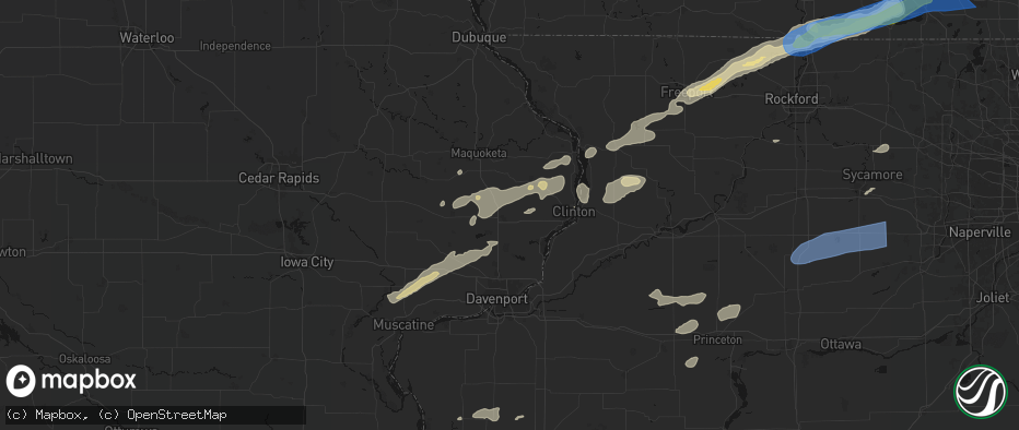 Hail map in De Witt, IA on July 3, 2026