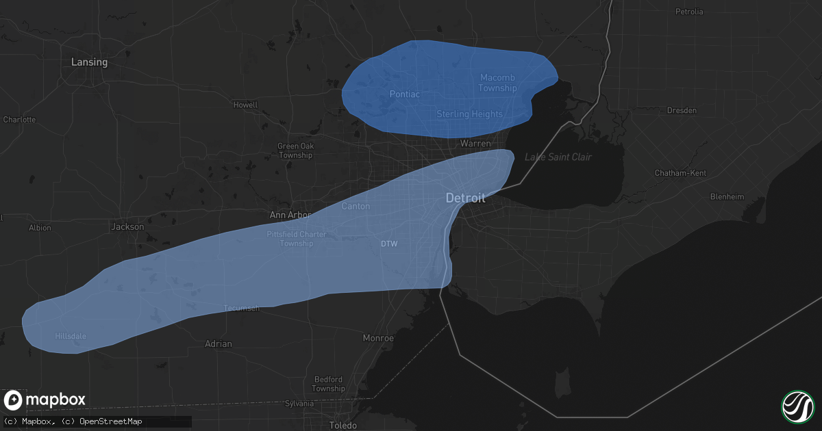 Hail map in Dearborn Heights, MI on July 3, 2026
