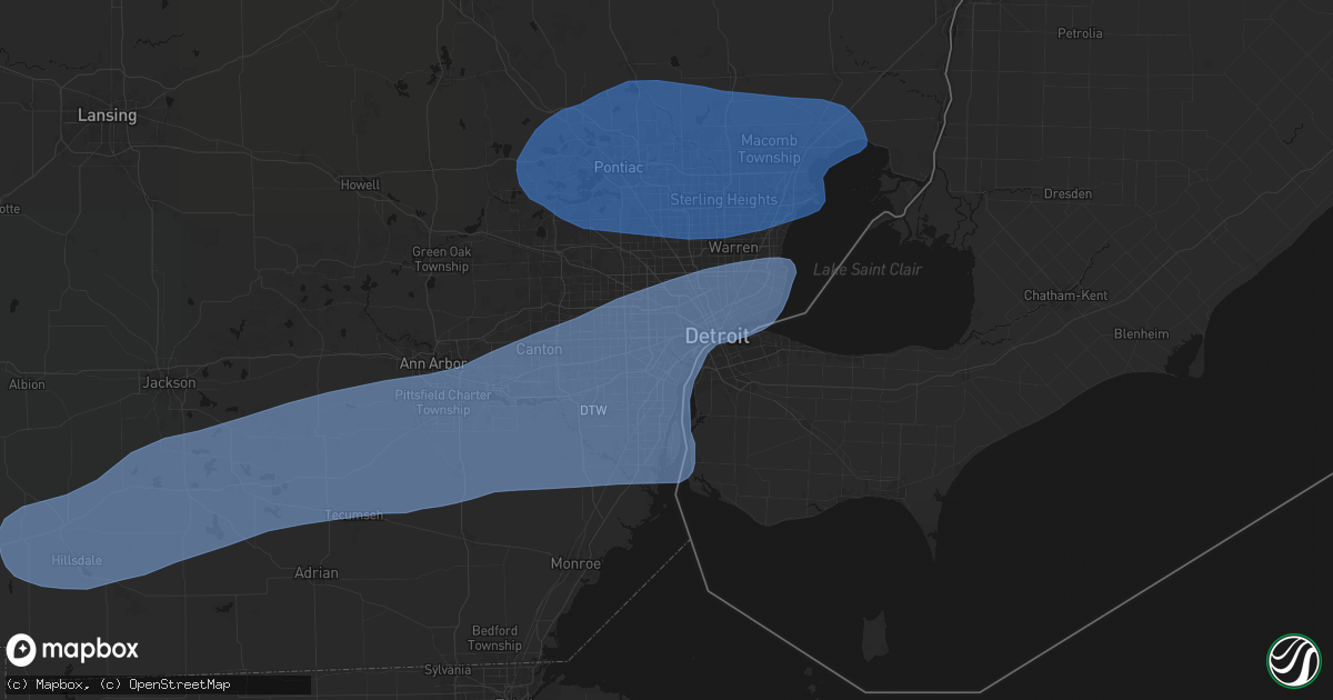 Hail map in Dearborn, MI on July 3, 2026