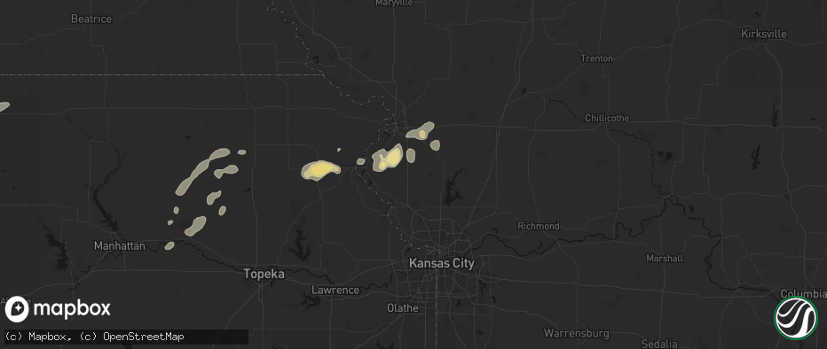 Hail map in Dearborn, MO on July 3, 2026