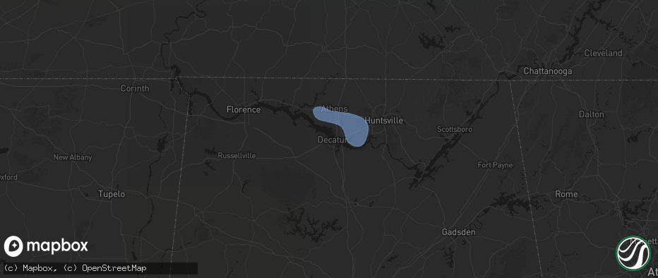 Hail map in Decatur, AL on July 3, 2026
