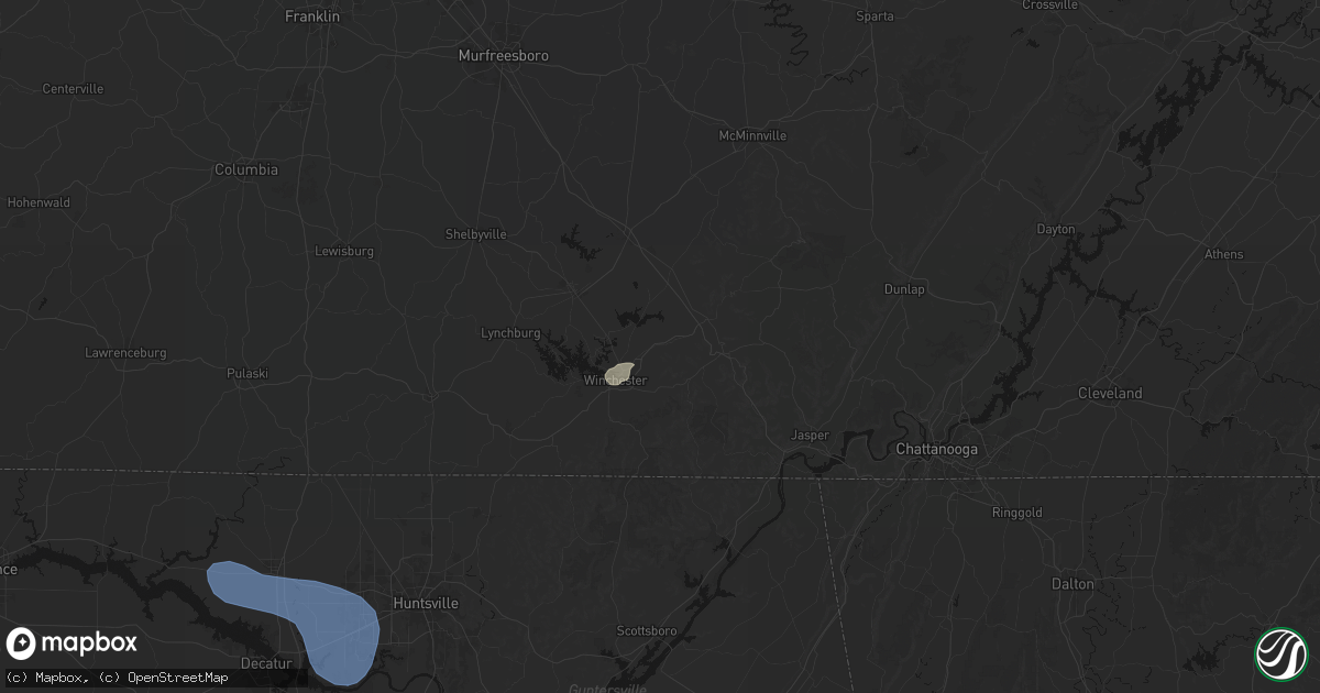 Hail map in Decherd, TN on July 3, 2026