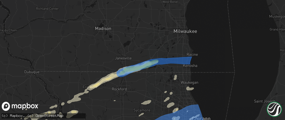 Hail map in Delavan, WI on July 3, 2026