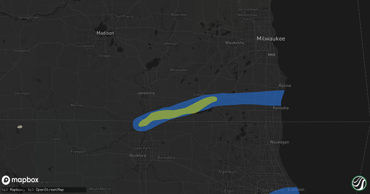Hail map in Delavan, WI on July 3, 2026