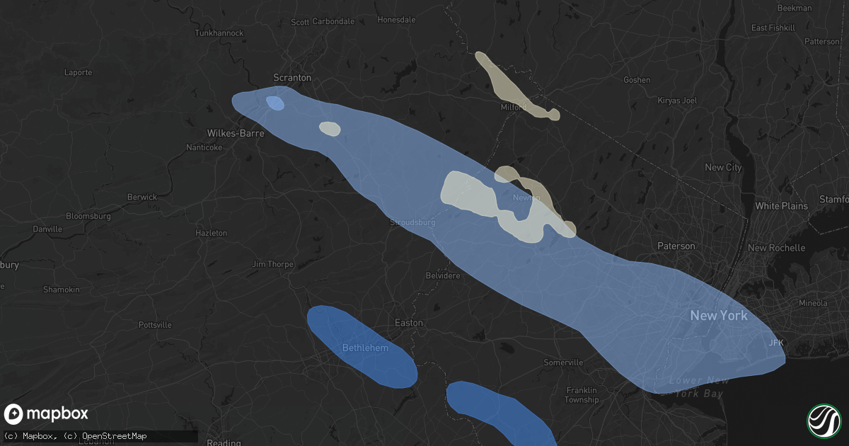 Hail map in Delaware Water Gap, PA on July 3, 2026