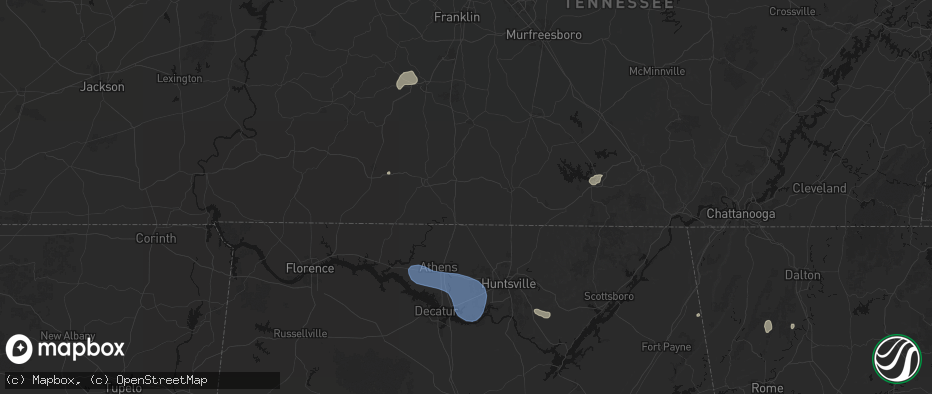Hail map in Dellrose, TN on July 3, 2026