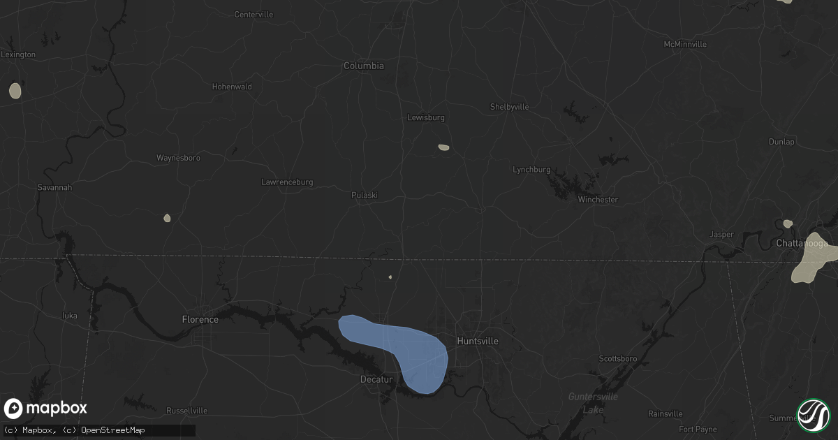 Hail map in Dellrose, TN on July 3, 2026