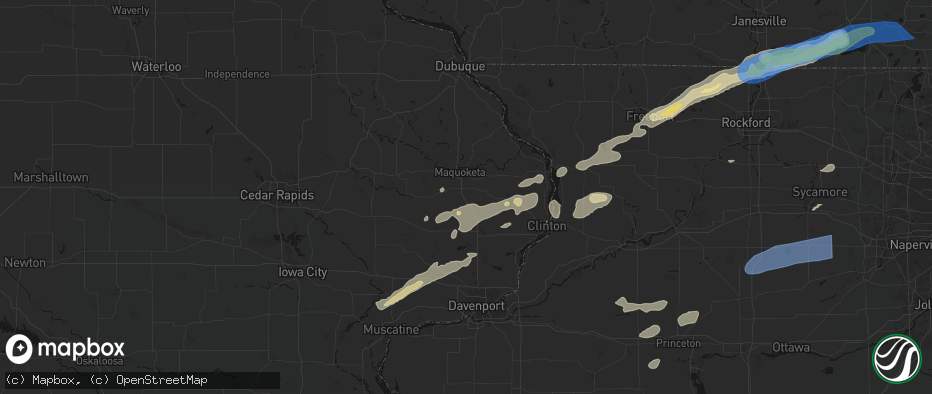 Hail map in Delmar, IA on July 3, 2026