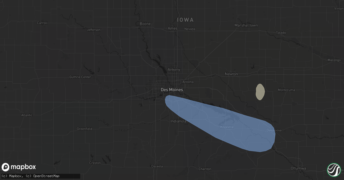 Hail map in Des Moines, IA on July 3, 2026
