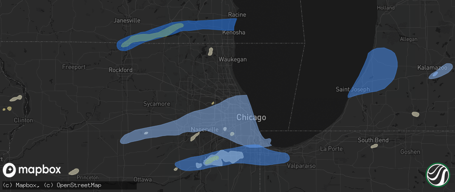 Hail map in Des Plaines, IL on July 3, 2026