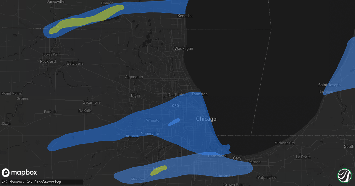 Hail map in Des Plaines, IL on July 3, 2026