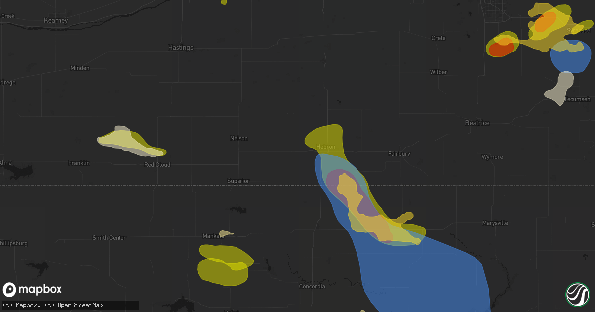 Hail map in Deshler, NE on July 3, 2026