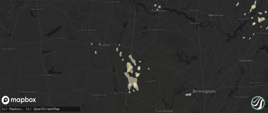Hail map in Detroit, AL on July 3, 2026