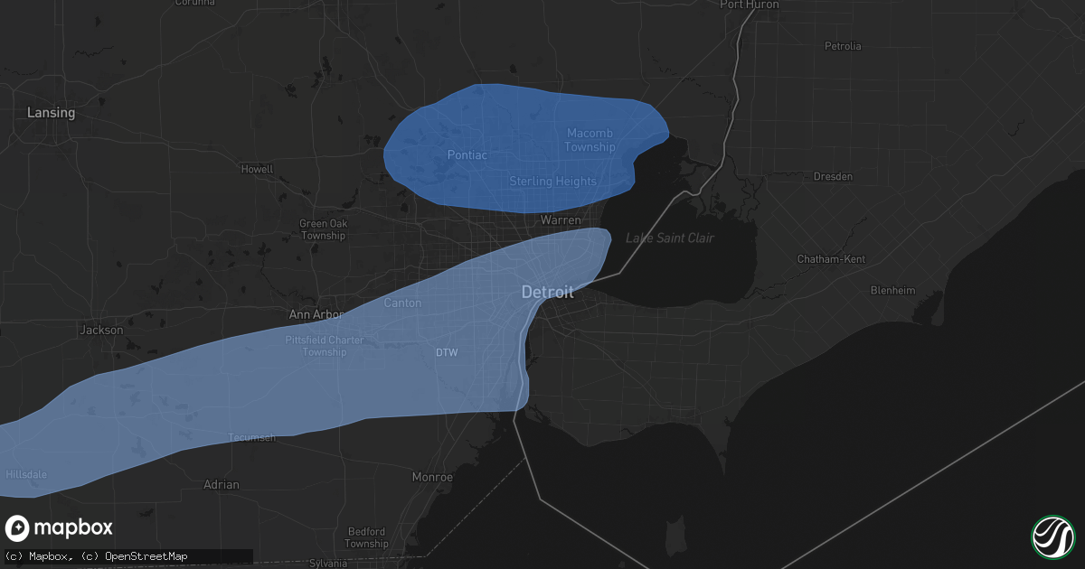 Hail map in Detroit, MI on July 3, 2026