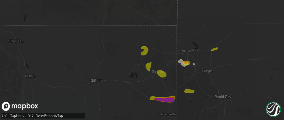 Hail map in Devils Tower, WY on July 3, 2026