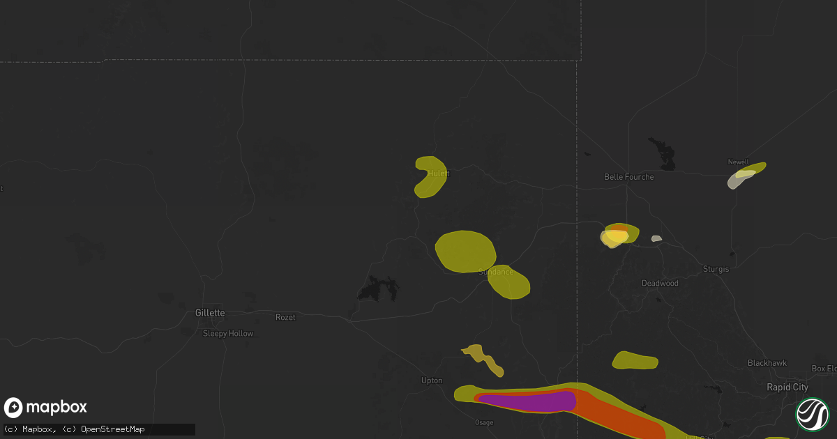 Hail map in Devils Tower, WY on July 3, 2026