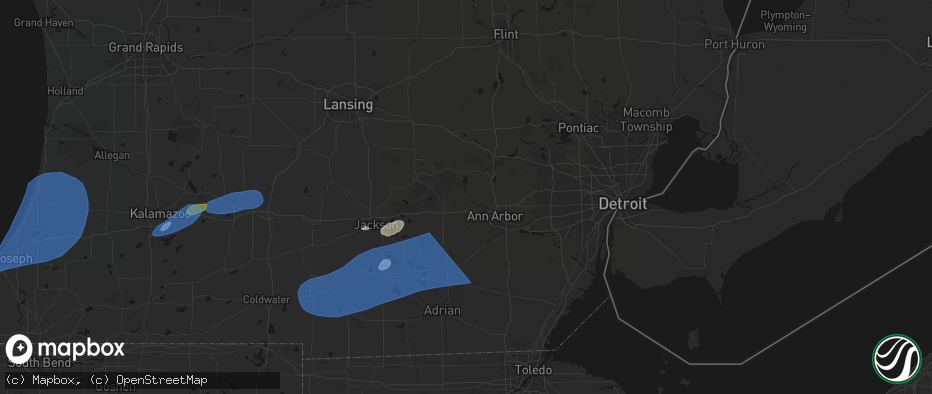 Hail map in Dexter, MI on July 3, 2026