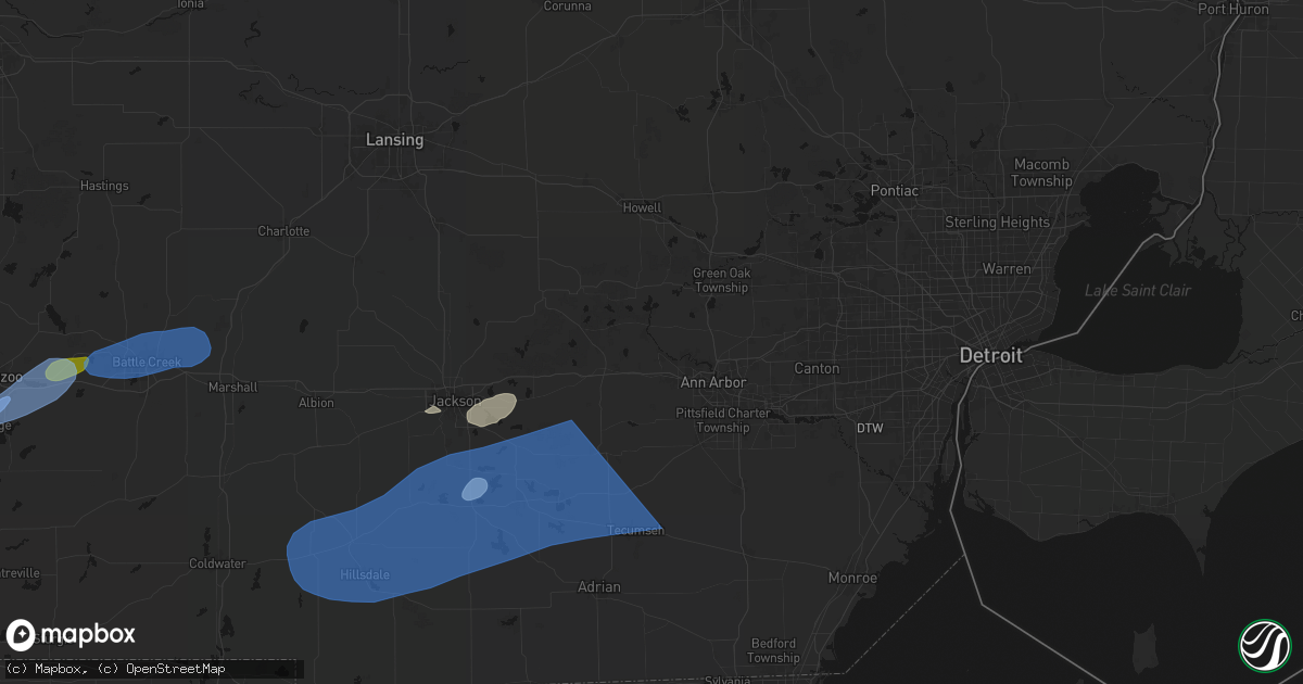 Hail map in Dexter, MI on July 3, 2026