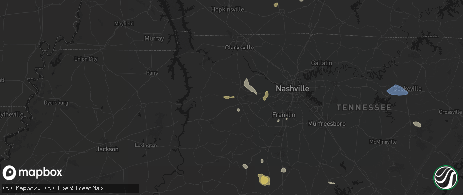 Hail map in Dickson, TN on July 3, 2026