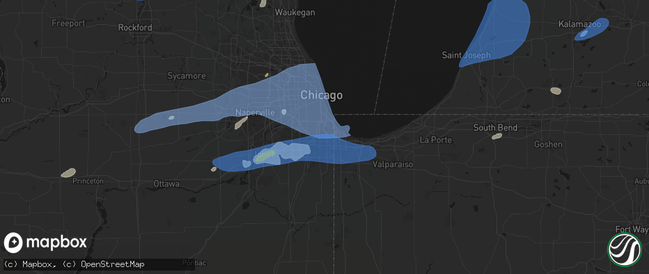 Hail map in Dolton, IL on July 3, 2026
