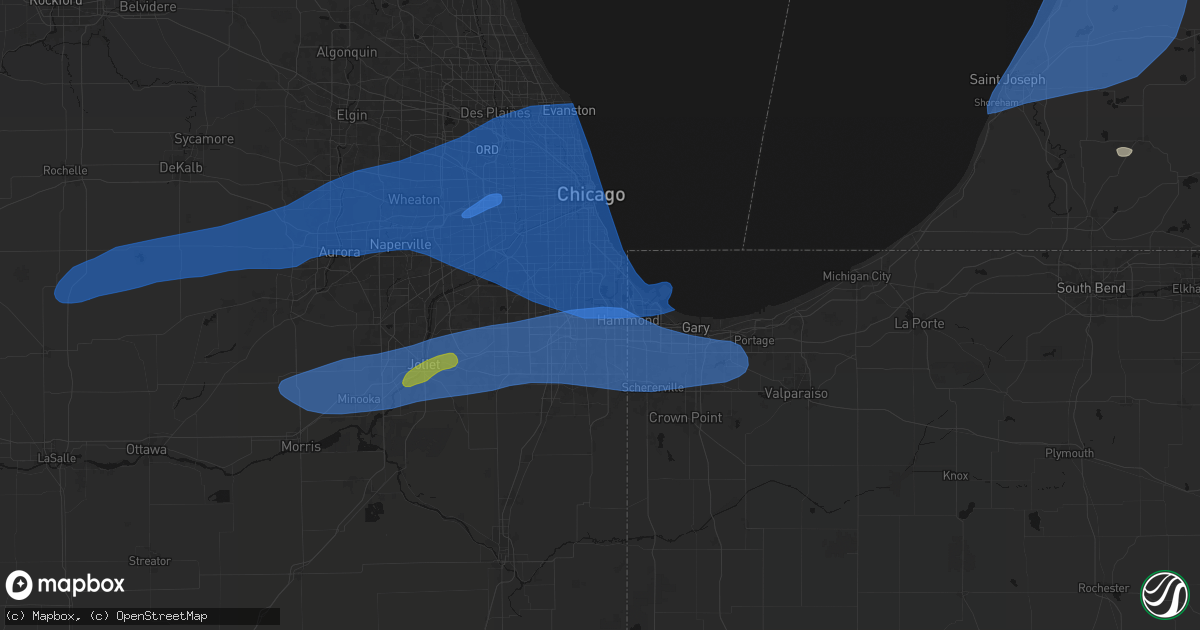 Hail map in Dolton, IL on July 3, 2026
