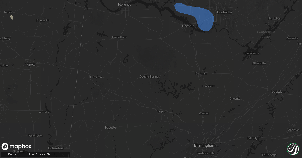 Hail map in Double Springs, AL on July 3, 2026