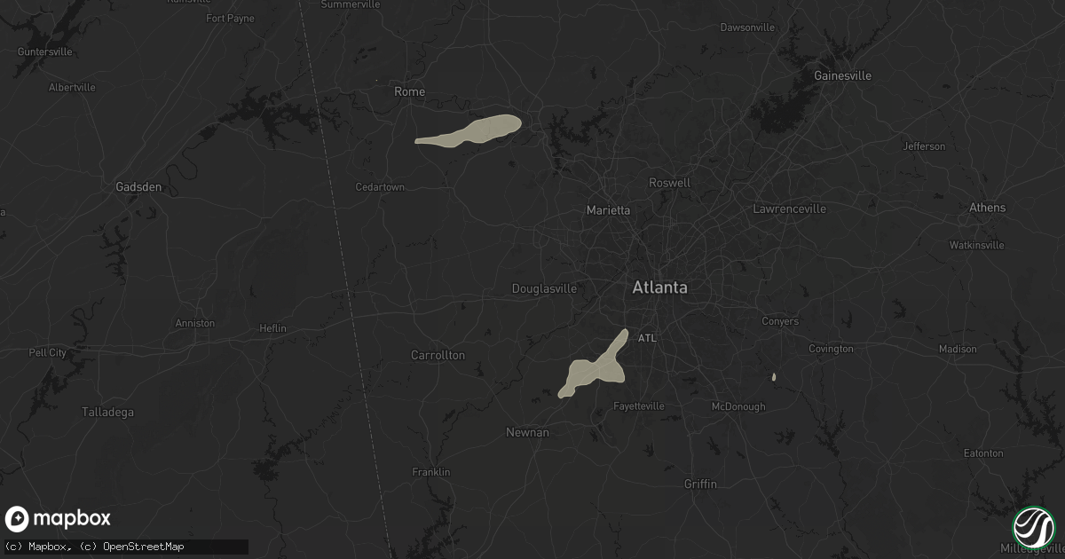 Hail map in Douglasville, GA on July 3, 2026