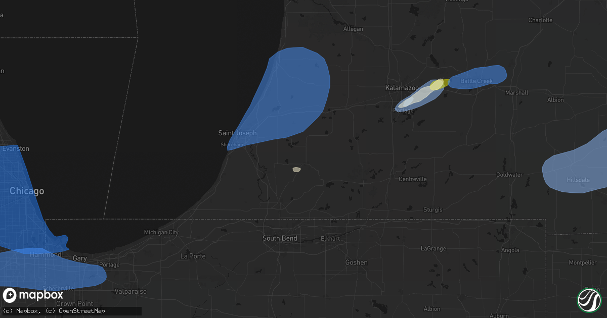 Hail map in Dowagiac, MI on July 3, 2026