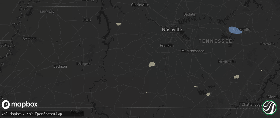 Hail map in Duck River, TN on July 3, 2026