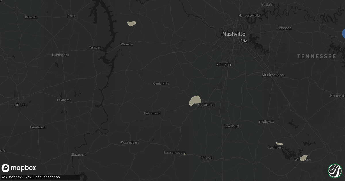 Hail map in Duck River, TN on July 3, 2026