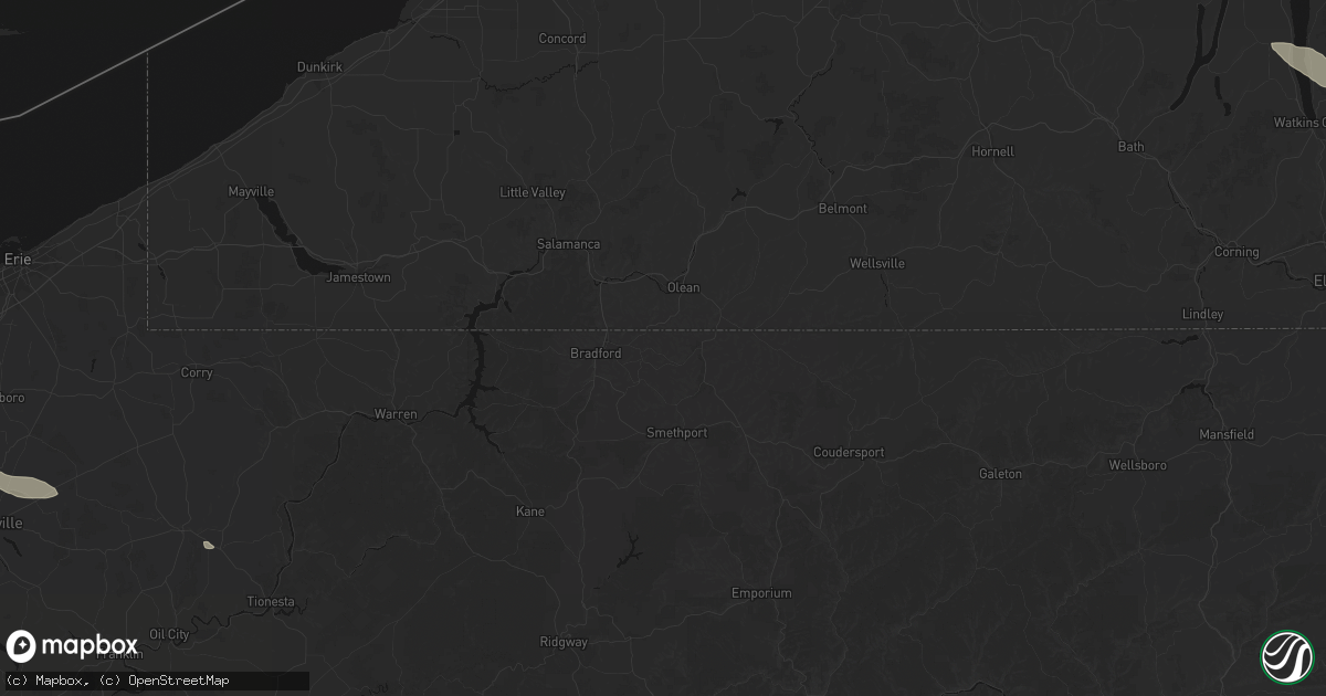 Hail map in Duke Center, PA on July 3, 2026