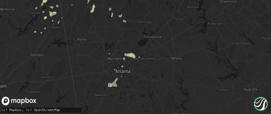 Hail map in Duluth, GA on July 3, 2026